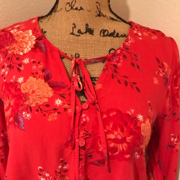 Mudd Floral Red Boho Blouse - Med - Picture 2 of 15